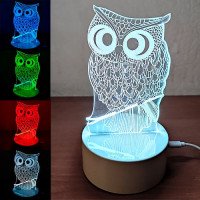 Cветильник Сова 3D Led, 7 цветов подсветки