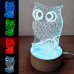 Cветильник Сова 3D Led, 7 цветов подсветки